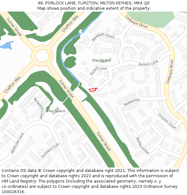 48, PORLOCK LANE, FURZTON, MILTON KEYNES, MK4 1JX: Location map and indicative extent of plot