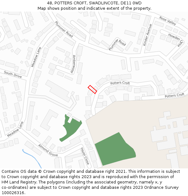 48, POTTERS CROFT, SWADLINCOTE, DE11 0WD: Location map and indicative extent of plot