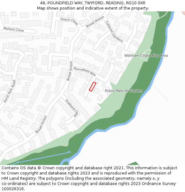 48, POUNDFIELD WAY, TWYFORD, READING, RG10 0XR: Location map and indicative extent of plot