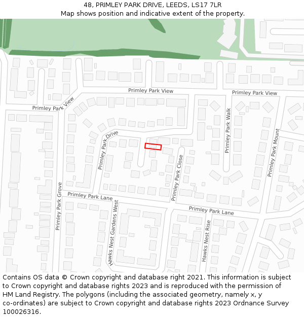 48, PRIMLEY PARK DRIVE, LEEDS, LS17 7LR: Location map and indicative extent of plot