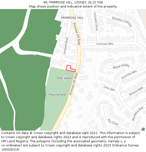 48, PRIMROSE HILL, LYDNEY, GL15 5SE: Location map and indicative extent of plot