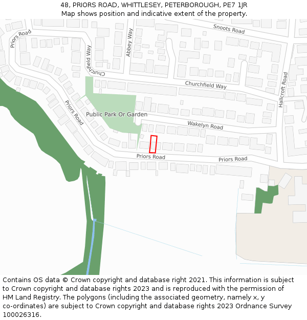 48, PRIORS ROAD, WHITTLESEY, PETERBOROUGH, PE7 1JR: Location map and indicative extent of plot