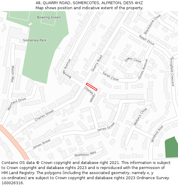 48, QUARRY ROAD, SOMERCOTES, ALFRETON, DE55 4HZ: Location map and indicative extent of plot