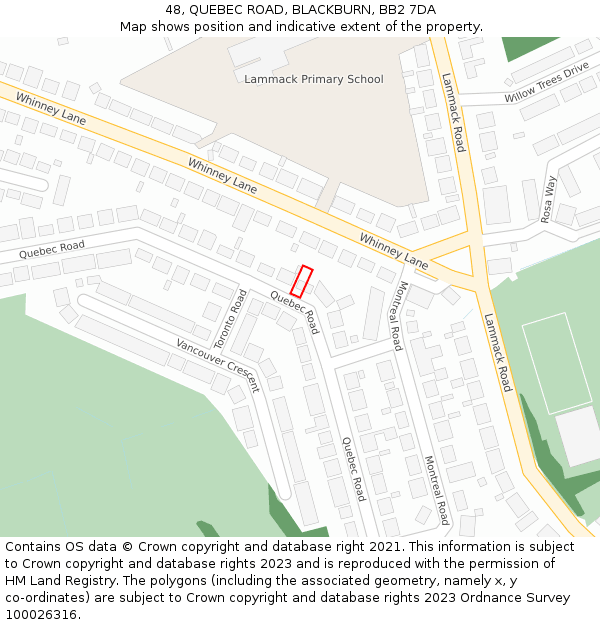 48, QUEBEC ROAD, BLACKBURN, BB2 7DA: Location map and indicative extent of plot