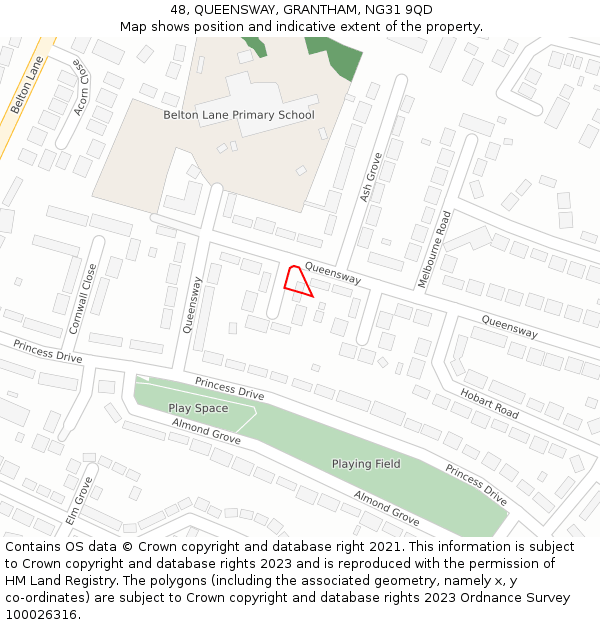 48, QUEENSWAY, GRANTHAM, NG31 9QD: Location map and indicative extent of plot