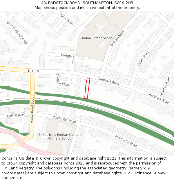 48, RADSTOCK ROAD, SOUTHAMPTON, SO19 2HR: Location map and indicative extent of plot