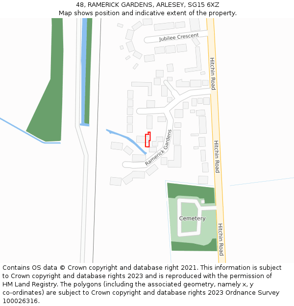 48, RAMERICK GARDENS, ARLESEY, SG15 6XZ: Location map and indicative extent of plot