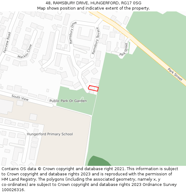 48, RAMSBURY DRIVE, HUNGERFORD, RG17 0SG: Location map and indicative extent of plot