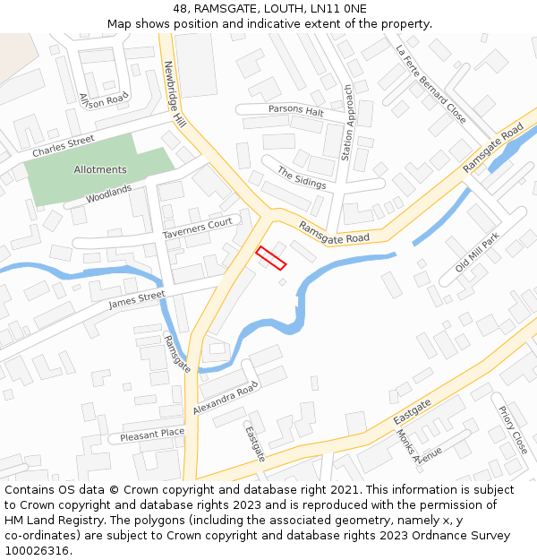 48, RAMSGATE, LOUTH, LN11 0NE: Location map and indicative extent of plot