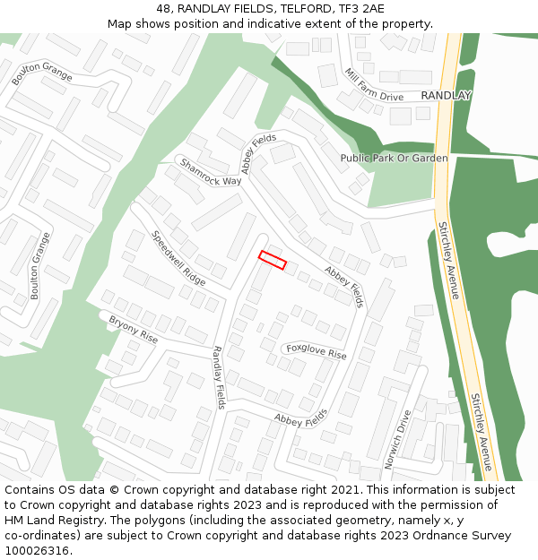 48, RANDLAY FIELDS, TELFORD, TF3 2AE: Location map and indicative extent of plot