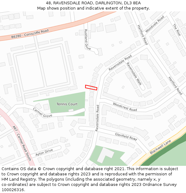 48, RAVENSDALE ROAD, DARLINGTON, DL3 8EA: Location map and indicative extent of plot