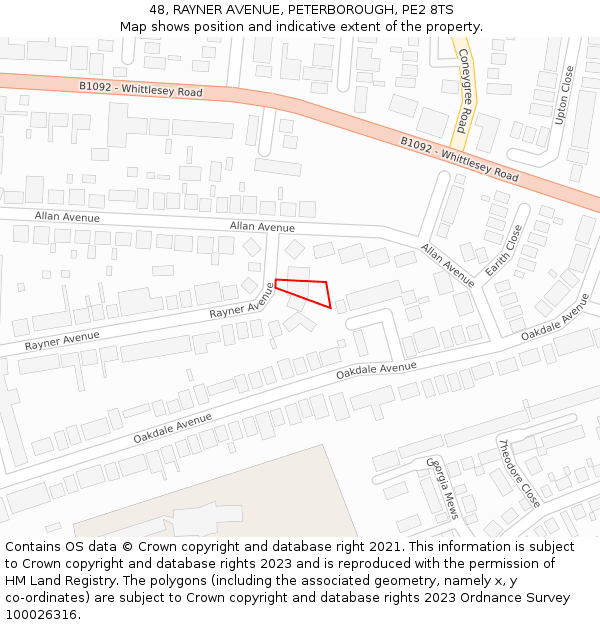 48, RAYNER AVENUE, PETERBOROUGH, PE2 8TS: Location map and indicative extent of plot