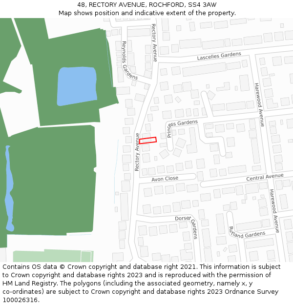 48, RECTORY AVENUE, ROCHFORD, SS4 3AW: Location map and indicative extent of plot