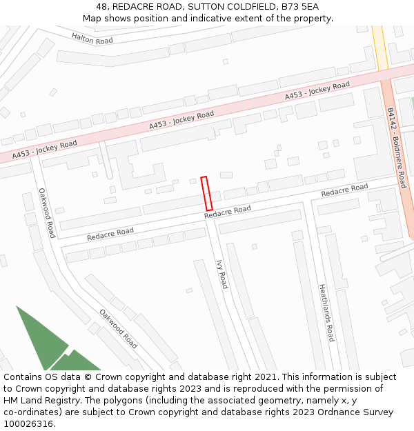 48, REDACRE ROAD, SUTTON COLDFIELD, B73 5EA: Location map and indicative extent of plot