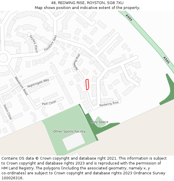 48, REDWING RISE, ROYSTON, SG8 7XU: Location map and indicative extent of plot