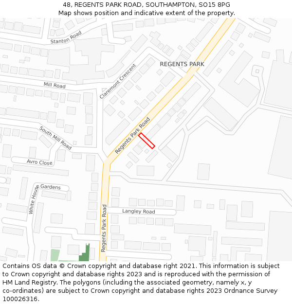 48, REGENTS PARK ROAD, SOUTHAMPTON, SO15 8PG: Location map and indicative extent of plot