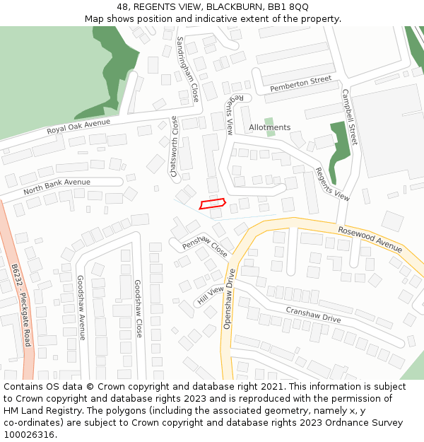 48, REGENTS VIEW, BLACKBURN, BB1 8QQ: Location map and indicative extent of plot