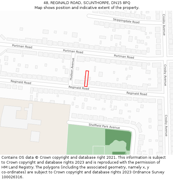 48, REGINALD ROAD, SCUNTHORPE, DN15 8PQ: Location map and indicative extent of plot