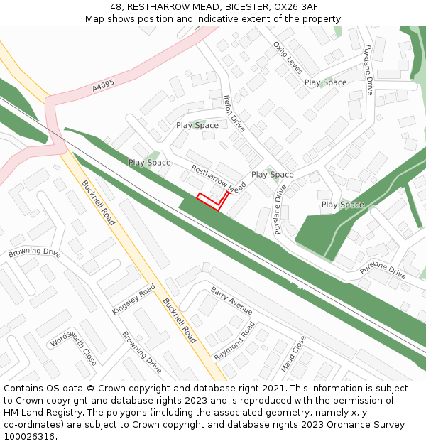 48, RESTHARROW MEAD, BICESTER, OX26 3AF: Location map and indicative extent of plot