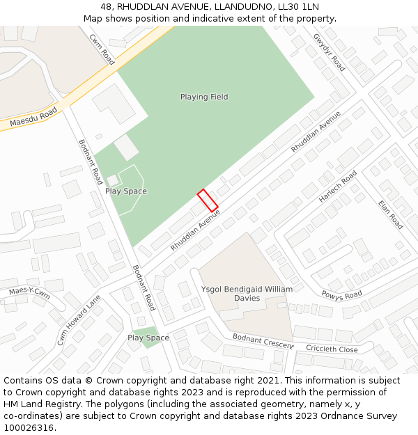 48, RHUDDLAN AVENUE, LLANDUDNO, LL30 1LN: Location map and indicative extent of plot