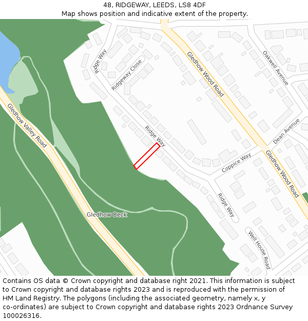 48, RIDGEWAY, LEEDS, LS8 4DF: Location map and indicative extent of plot