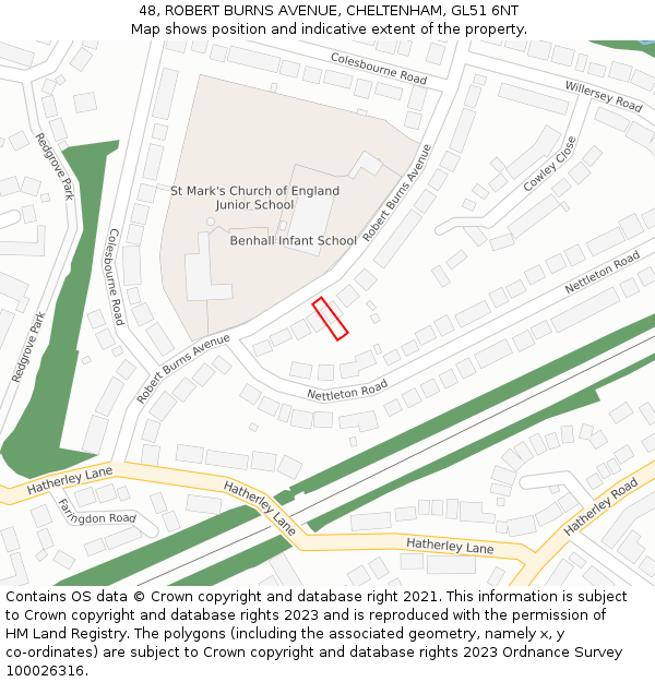 48, ROBERT BURNS AVENUE, CHELTENHAM, GL51 6NT: Location map and indicative extent of plot