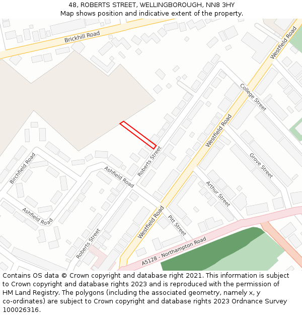 48, ROBERTS STREET, WELLINGBOROUGH, NN8 3HY: Location map and indicative extent of plot