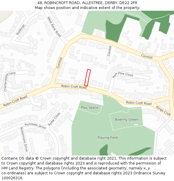 48, ROBINCROFT ROAD, ALLESTREE, DERBY, DE22 2FR: Location map and indicative extent of plot