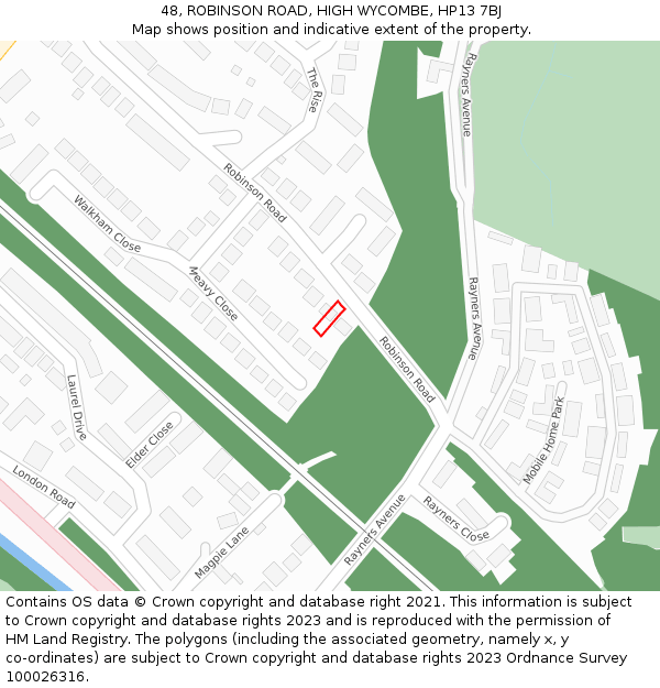 48, ROBINSON ROAD, HIGH WYCOMBE, HP13 7BJ: Location map and indicative extent of plot