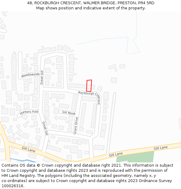 48, ROCKBURGH CRESCENT, WALMER BRIDGE, PRESTON, PR4 5RD: Location map and indicative extent of plot