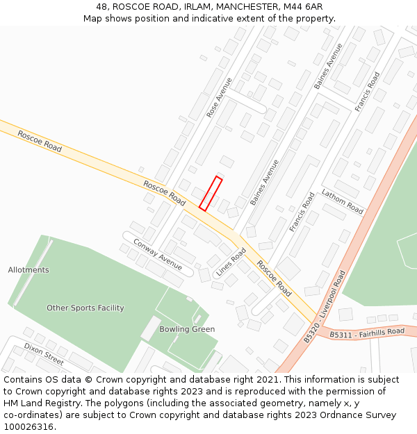 48, ROSCOE ROAD, IRLAM, MANCHESTER, M44 6AR: Location map and indicative extent of plot