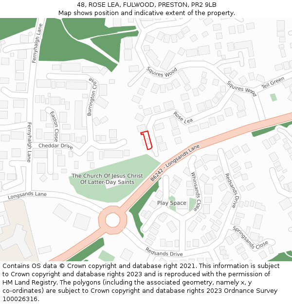 48, ROSE LEA, FULWOOD, PRESTON, PR2 9LB: Location map and indicative extent of plot