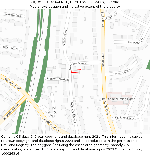 48, ROSEBERY AVENUE, LEIGHTON BUZZARD, LU7 2RQ: Location map and indicative extent of plot