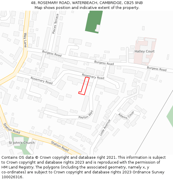 48, ROSEMARY ROAD, WATERBEACH, CAMBRIDGE, CB25 9NB: Location map and indicative extent of plot