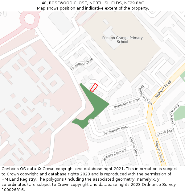 48, ROSEWOOD CLOSE, NORTH SHIELDS, NE29 8AG: Location map and indicative extent of plot