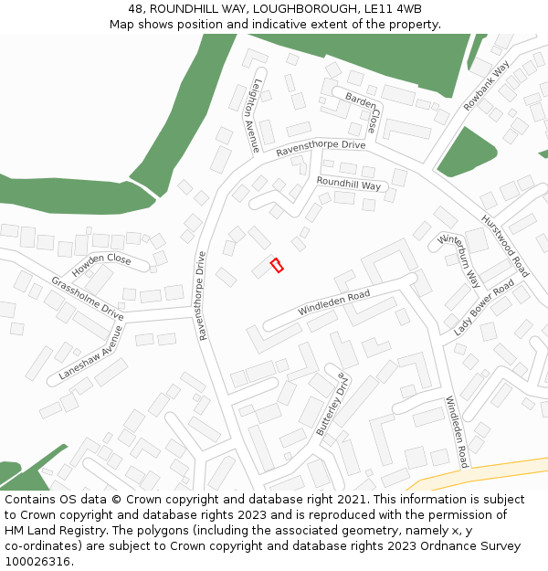 48, ROUNDHILL WAY, LOUGHBOROUGH, LE11 4WB: Location map and indicative extent of plot