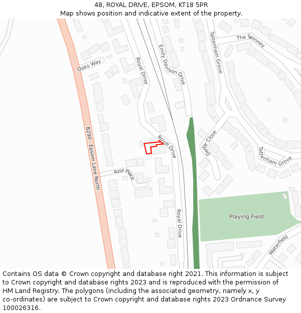 48, ROYAL DRIVE, EPSOM, KT18 5PR: Location map and indicative extent of plot