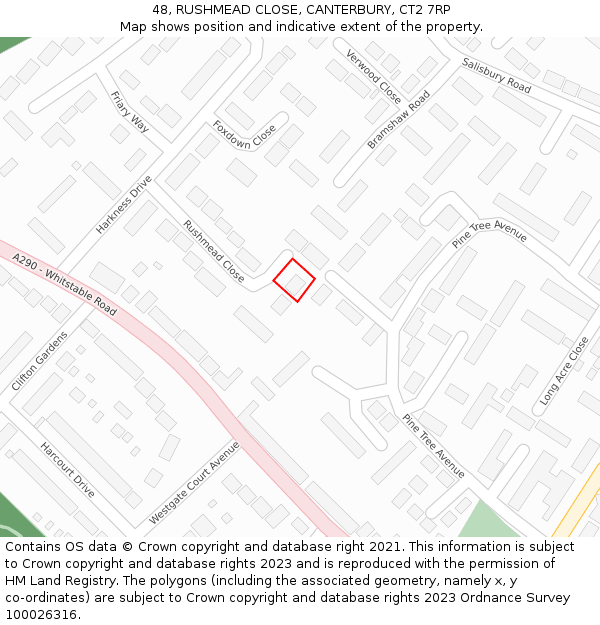 48, RUSHMEAD CLOSE, CANTERBURY, CT2 7RP: Location map and indicative extent of plot