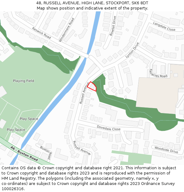 48, RUSSELL AVENUE, HIGH LANE, STOCKPORT, SK6 8DT: Location map and indicative extent of plot