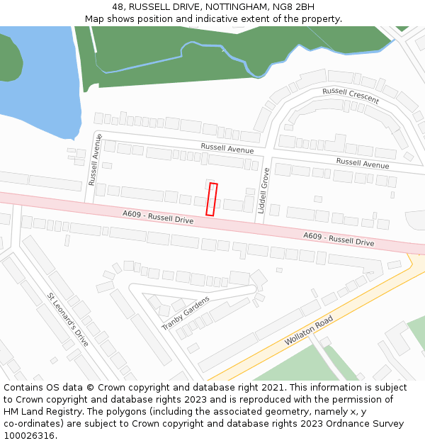 48, RUSSELL DRIVE, NOTTINGHAM, NG8 2BH: Location map and indicative extent of plot