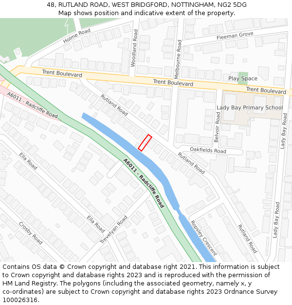 48, RUTLAND ROAD, WEST BRIDGFORD, NOTTINGHAM, NG2 5DG: Location map and indicative extent of plot