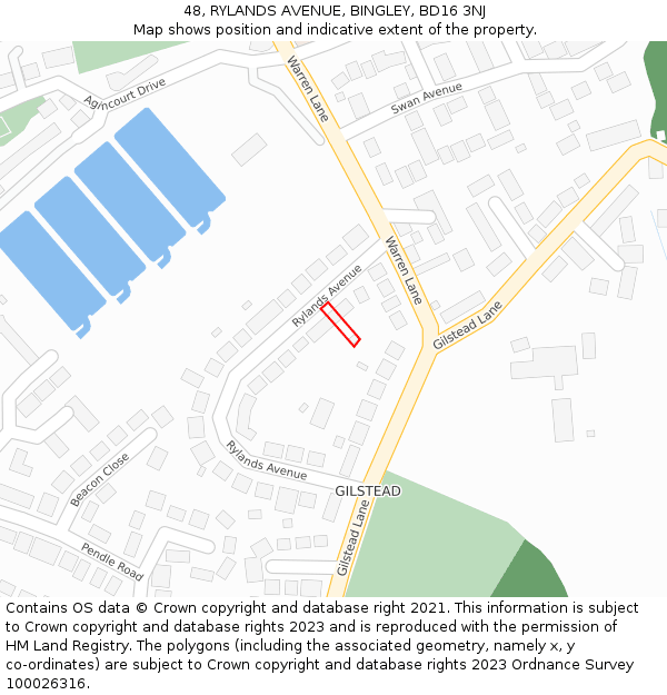 48, RYLANDS AVENUE, BINGLEY, BD16 3NJ: Location map and indicative extent of plot