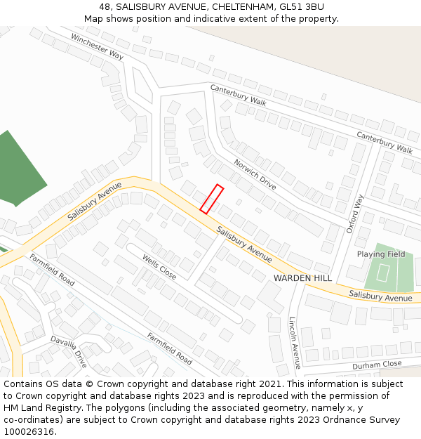 48, SALISBURY AVENUE, CHELTENHAM, GL51 3BU: Location map and indicative extent of plot