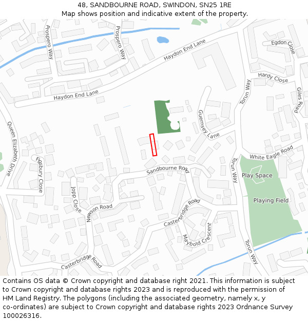 48, SANDBOURNE ROAD, SWINDON, SN25 1RE: Location map and indicative extent of plot