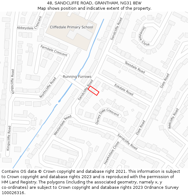 48, SANDCLIFFE ROAD, GRANTHAM, NG31 8EW: Location map and indicative extent of plot