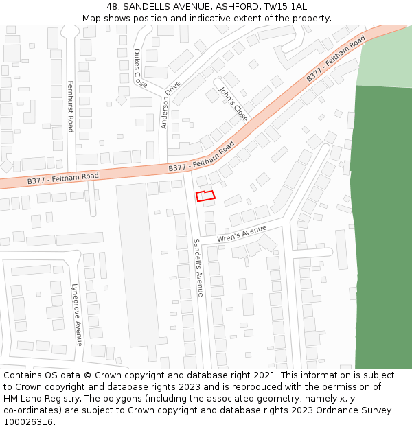 48, SANDELLS AVENUE, ASHFORD, TW15 1AL: Location map and indicative extent of plot