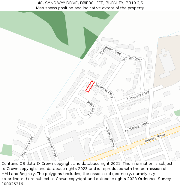 48, SANDIWAY DRIVE, BRIERCLIFFE, BURNLEY, BB10 2JS: Location map and indicative extent of plot