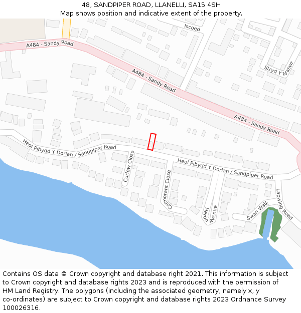 48, SANDPIPER ROAD, LLANELLI, SA15 4SH: Location map and indicative extent of plot