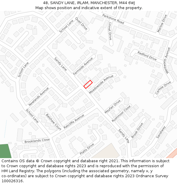 48, SANDY LANE, IRLAM, MANCHESTER, M44 6WJ: Location map and indicative extent of plot