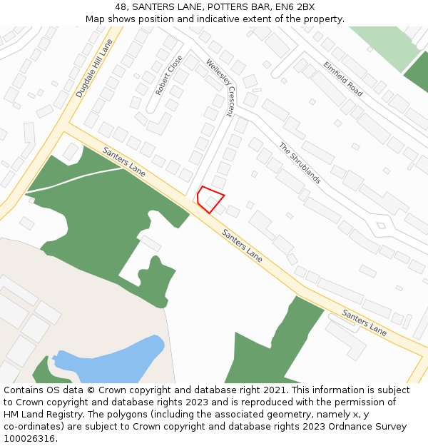 48, SANTERS LANE, POTTERS BAR, EN6 2BX: Location map and indicative extent of plot